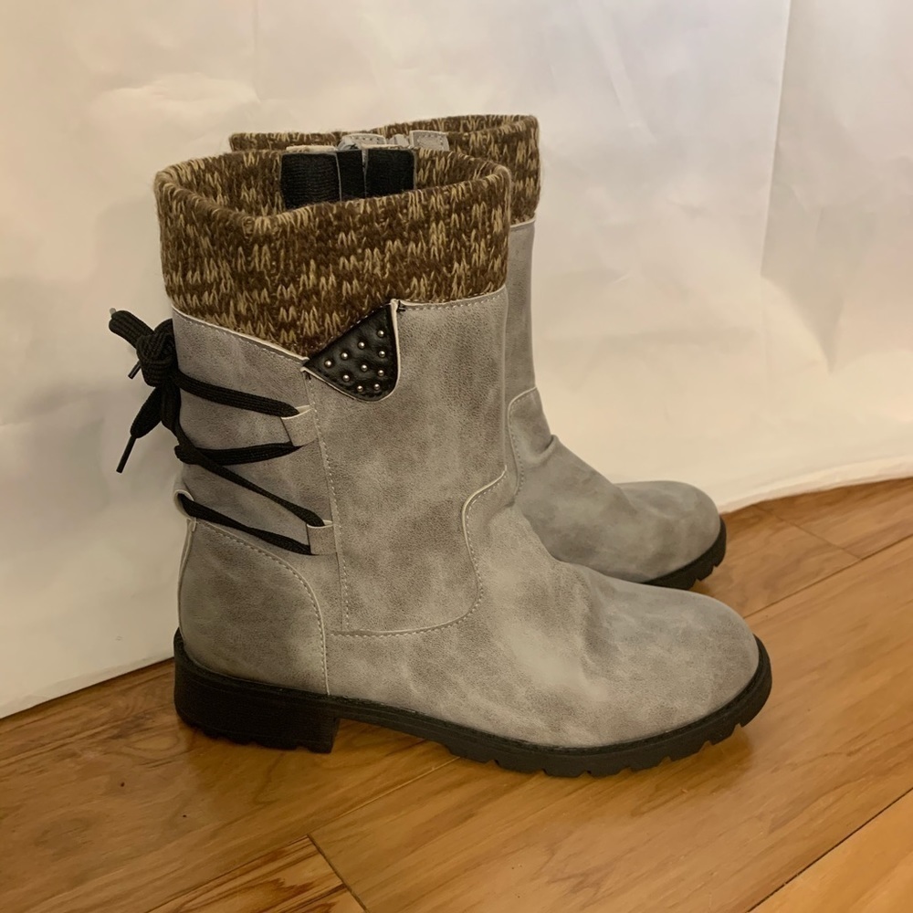Faux leather sock top look lug sole boot 9